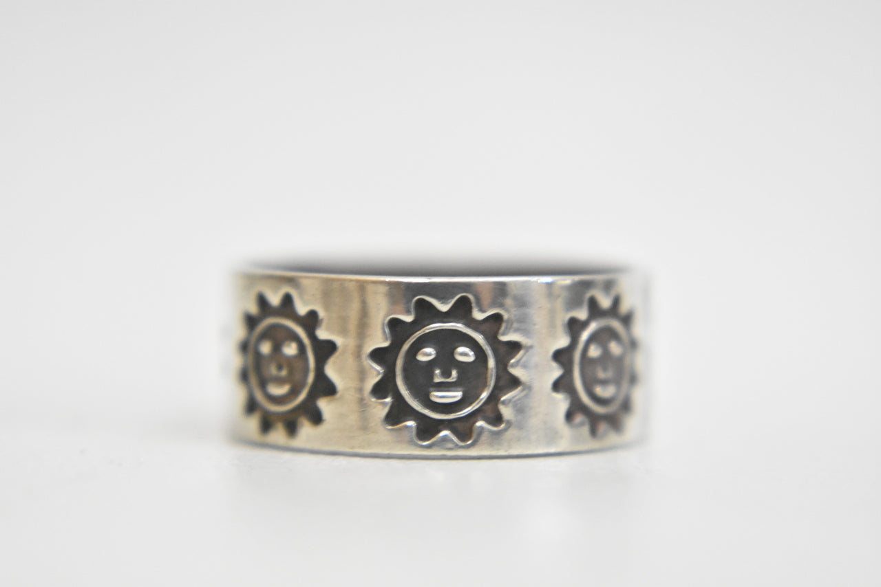 sun ring  sterling silver band Mexico southwest women Size 8.25