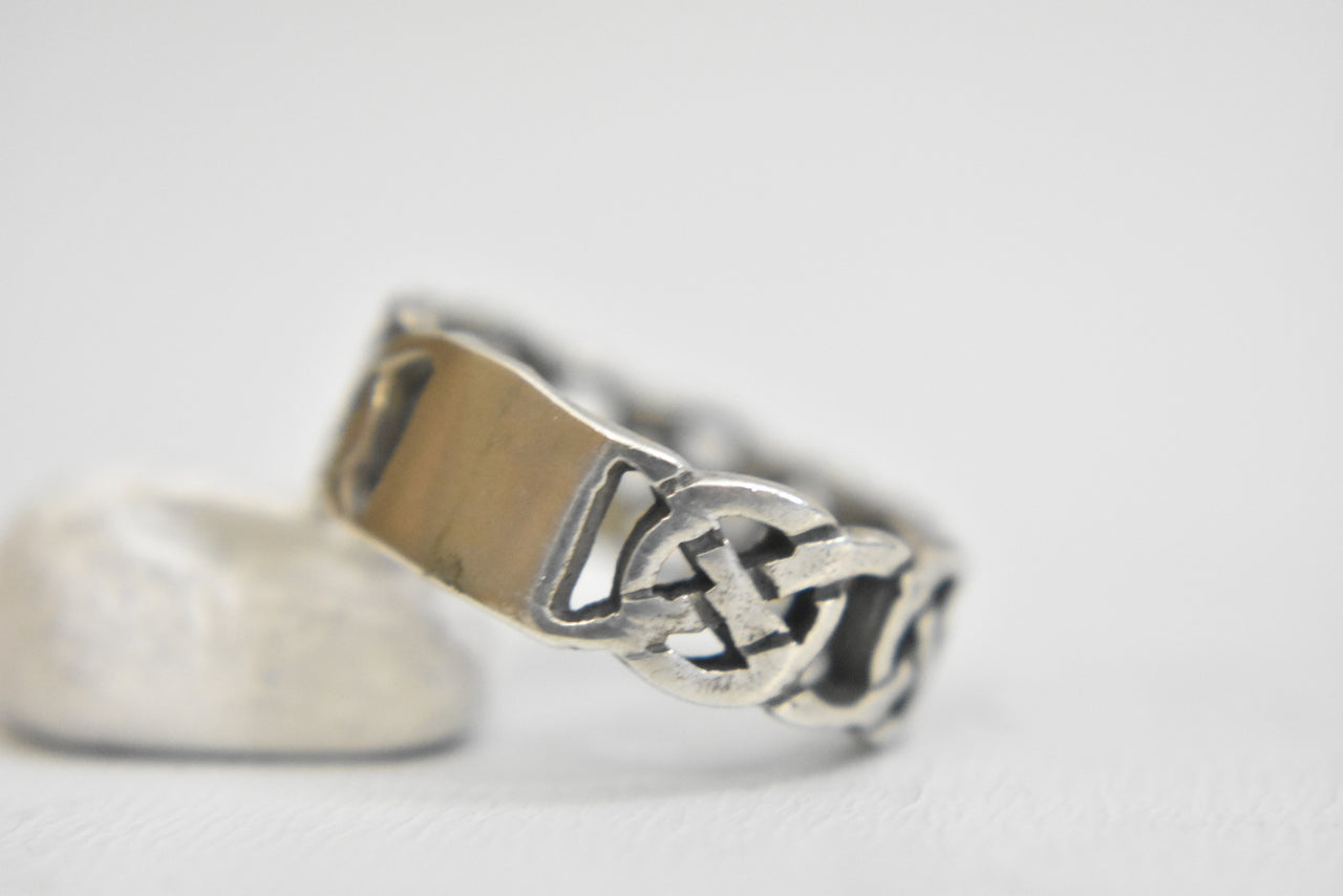 Celtic ring Irish knots woven thumb band sterling silver women  Size 7.50