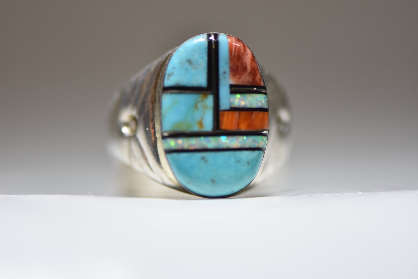 Turquoise ring Navajo lab opal spiny oyster southwest sterling silver women men