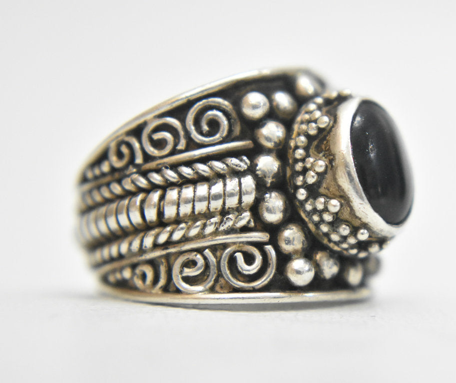 Onyx Cigar Band Sterling Silver Pinky Ring Size 5.50