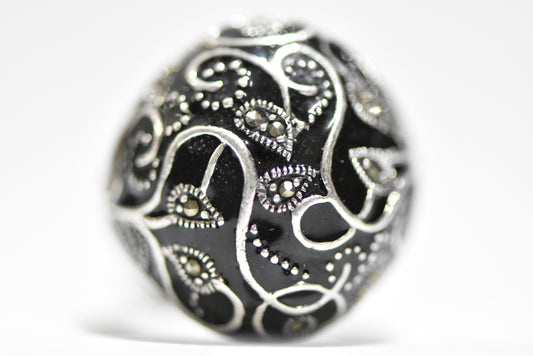 Dome ring marcasite floral vines sterling silver women Size  7