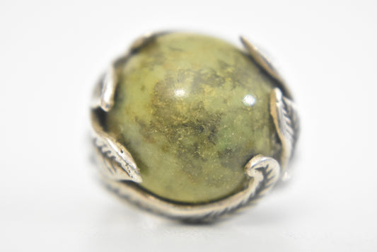 Green dome ring vintage marble sterling silver size 6.5