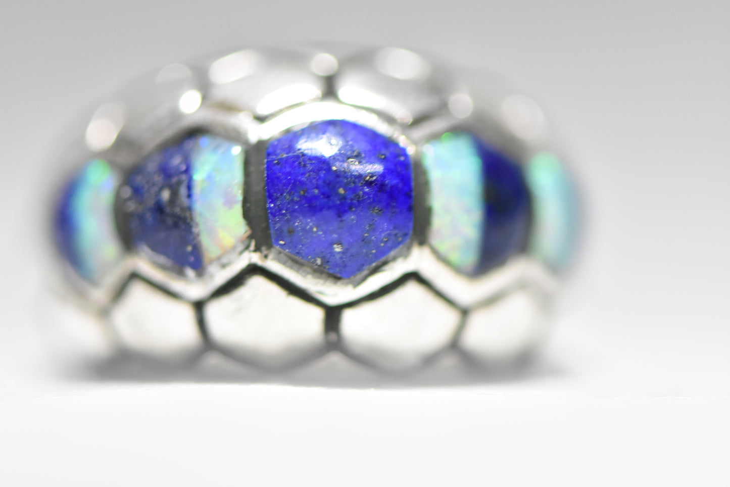 Blue Lapis ring opal band southwest band sterling silver women  size 6.25