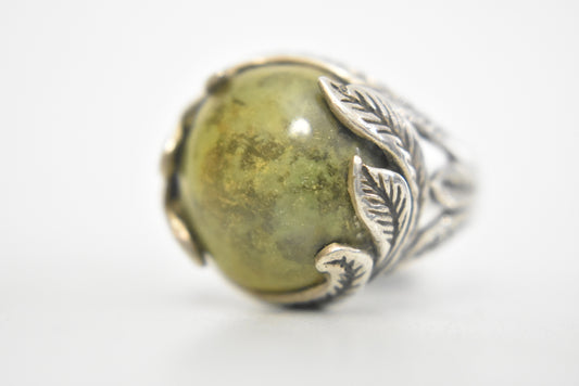 Green dome ring vintage marble sterling silver size 6.5