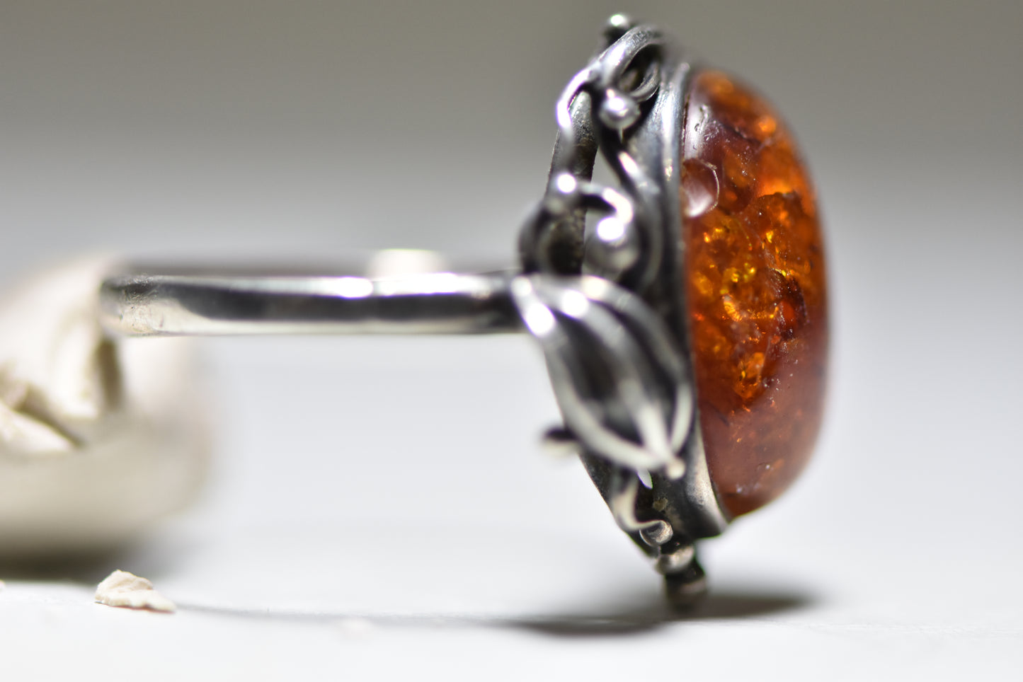 Amber Ring Art Nouveau Floral sterling silver women girls Size 7.50