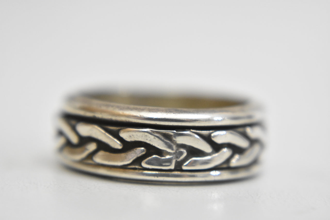 Spinner ring braided thumb band sterling silver men  Size 9.5