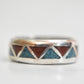 Turquoise chips ring wedding band coral Zuni men women boho sterling silver  Size 9