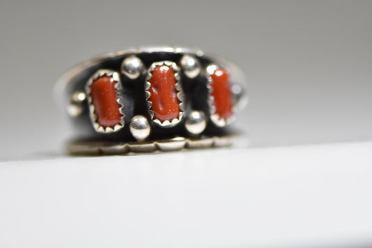 Navajo ring coral band southwest tribal sterling silver women