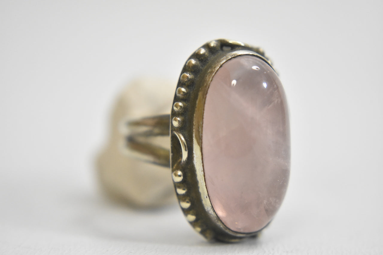 Rose quartz ring long sterling silver  women  Size  6.75