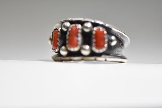 Navajo ring coral band southwest tribal sterling silver women