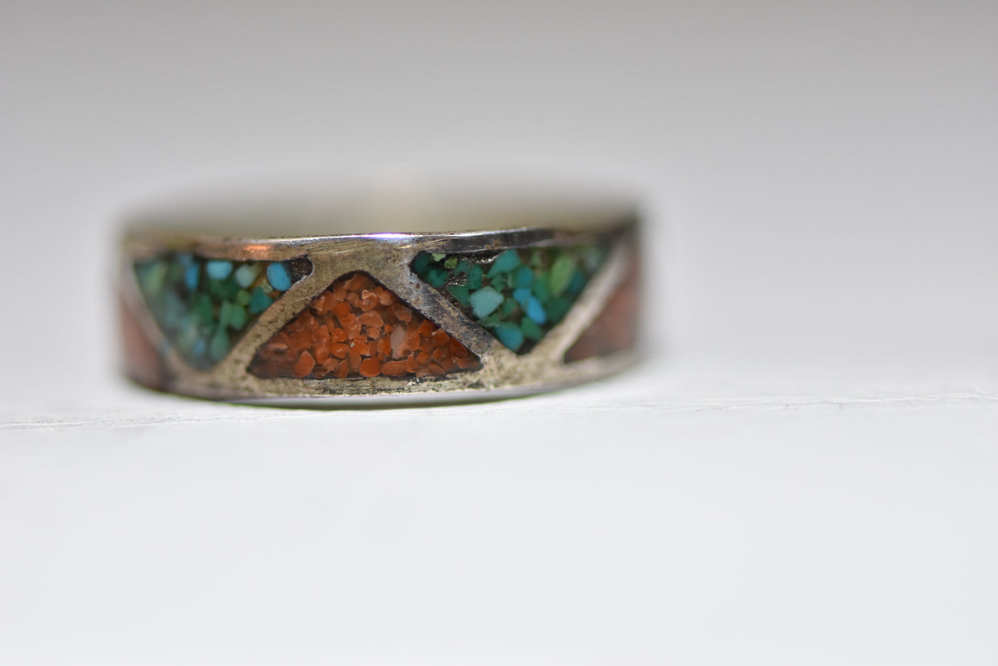 Zuni ring turquoise coral wedding band sterling silver a