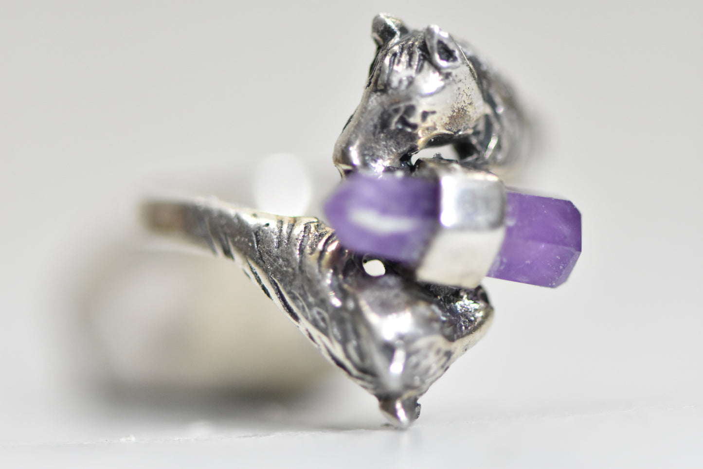 Horse ring purple crystal cowgirl sterling silver women  Size  8.25