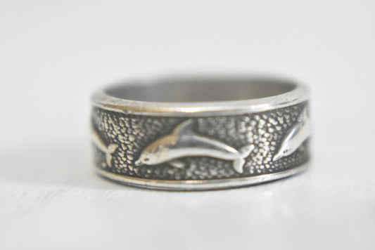 Dolphin ring  surfer pinky band sterling silver women men Size  5.75