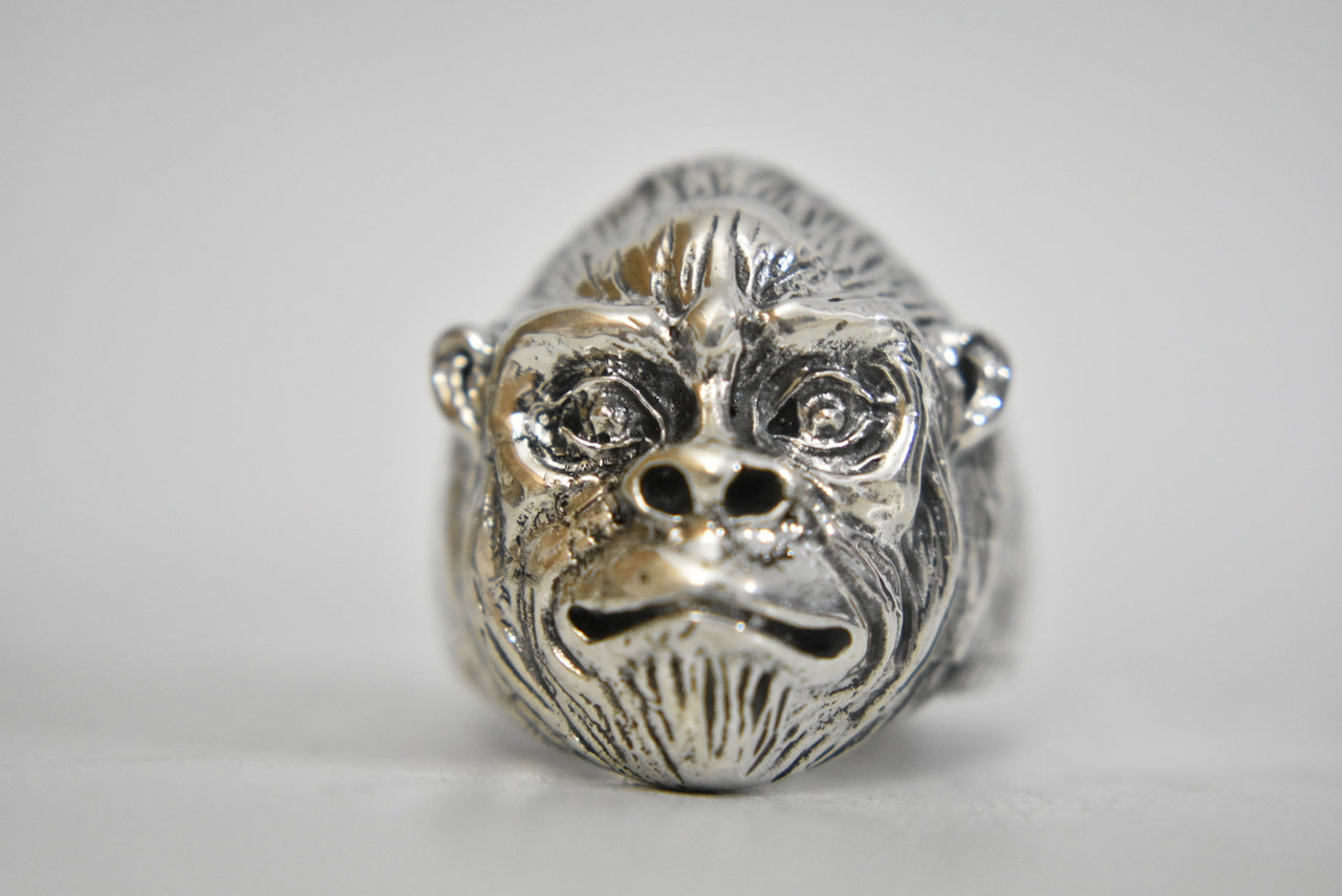 Sasquatch ring w Baboon ape man sterling silver biker men ring  Size 11