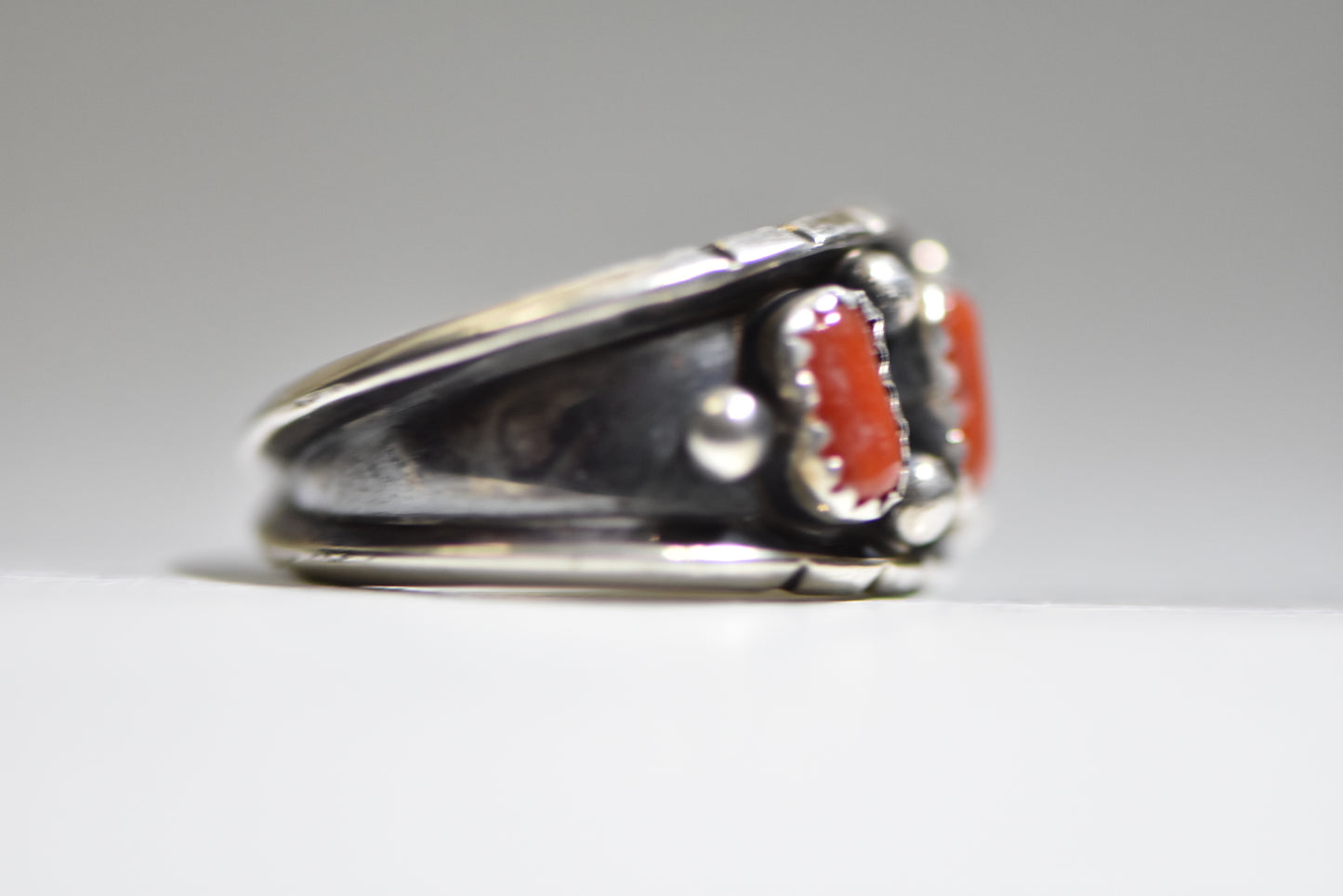 Navajo ring coral band southwest tribal sterling silver women
