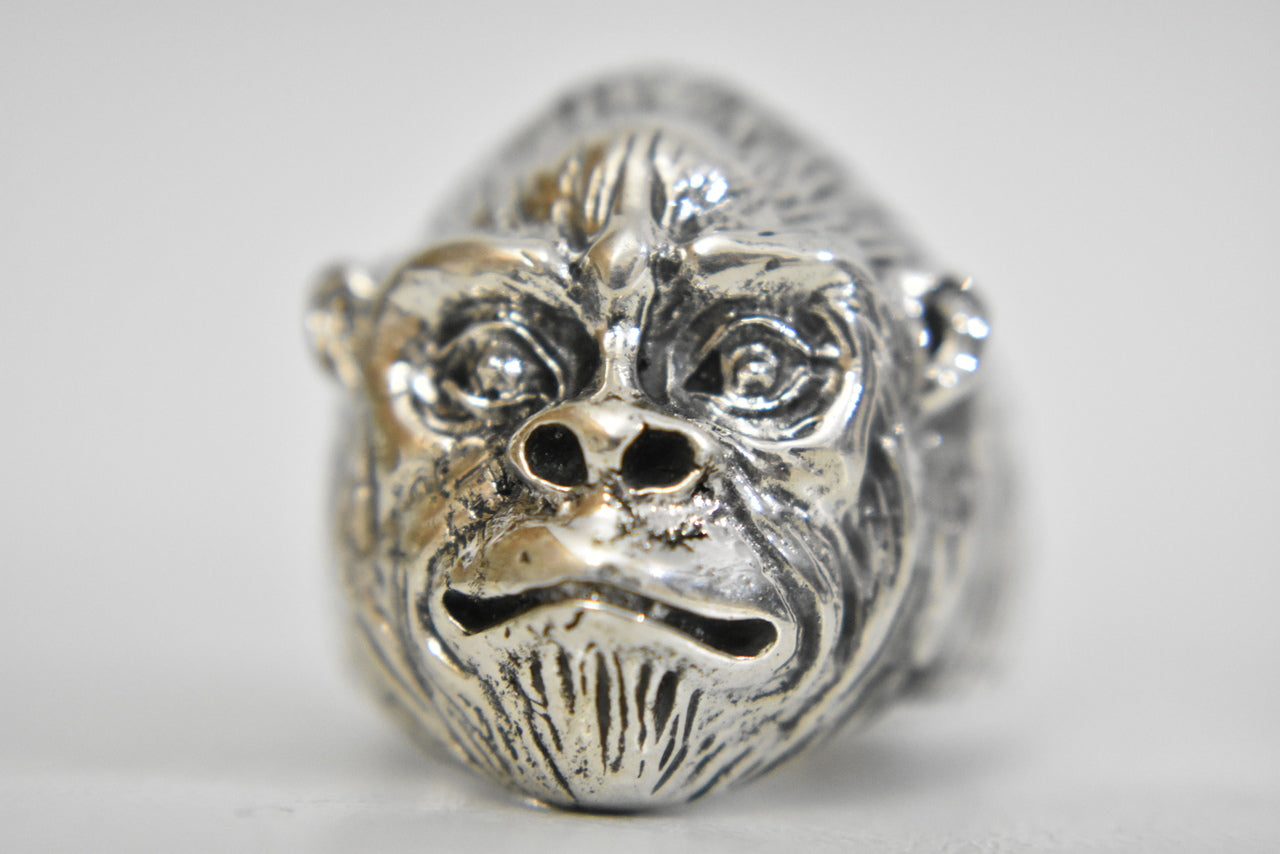 Sasquatch ring w Baboon ape man sterling silver biker men ring  Size 11