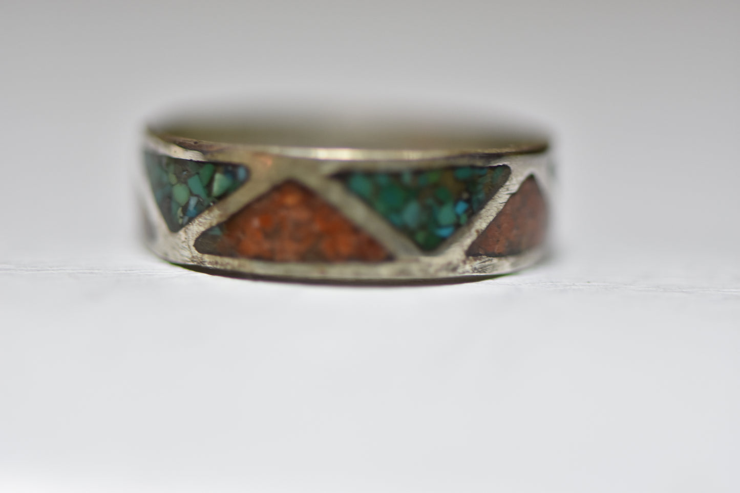 Zuni ring turquoise coral wedding band sterling silver a