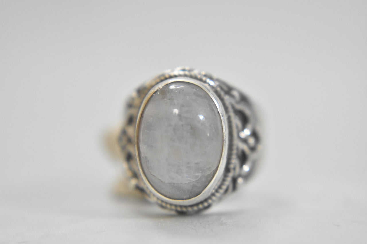 moonstone ring cigar band design women sterling silver  Size 6