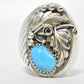 Navajo Turquoise Ring w Leaves Sterling Silver Men Size 13
