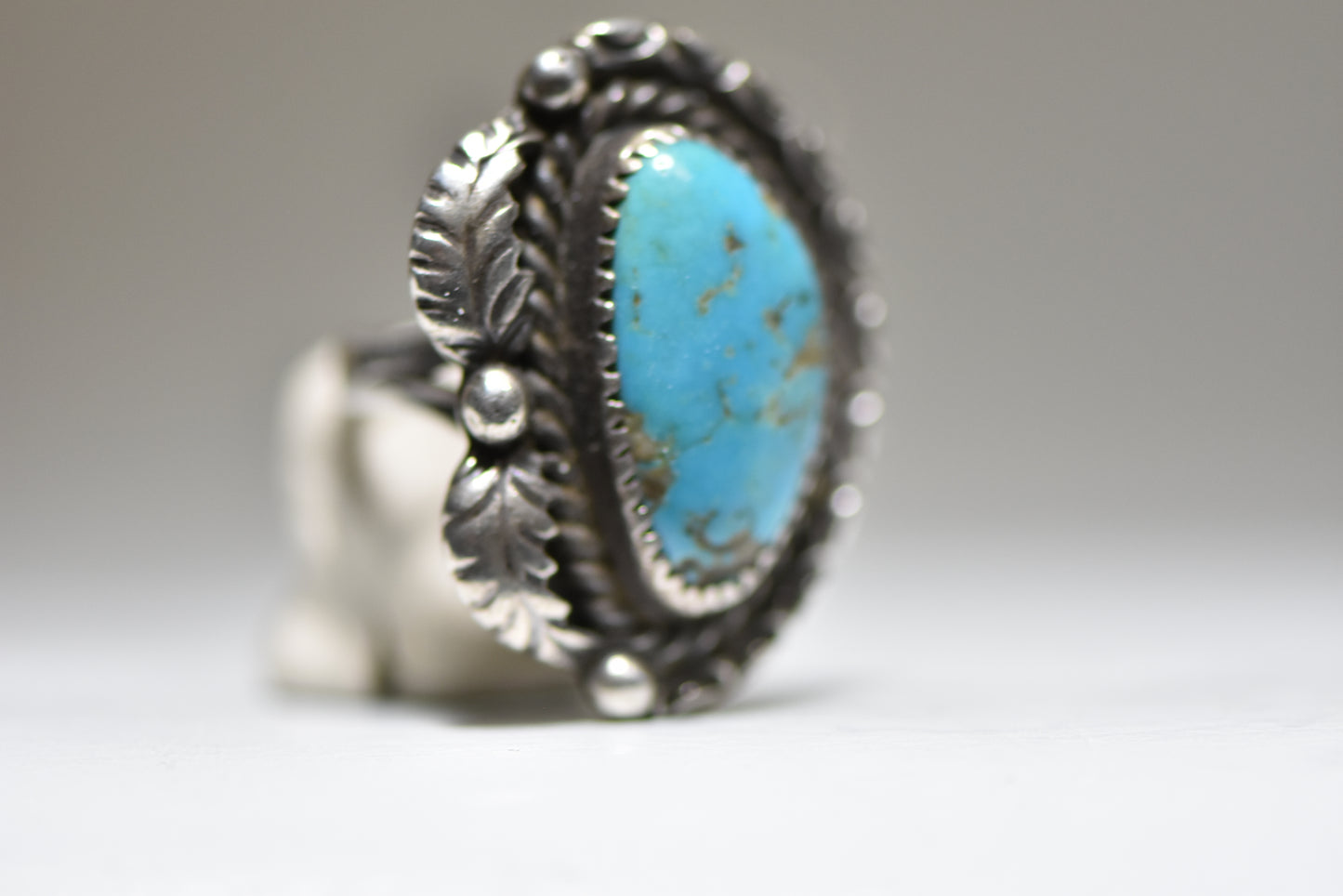 Turquoise ring long Navajo feathers southwest sterling silver