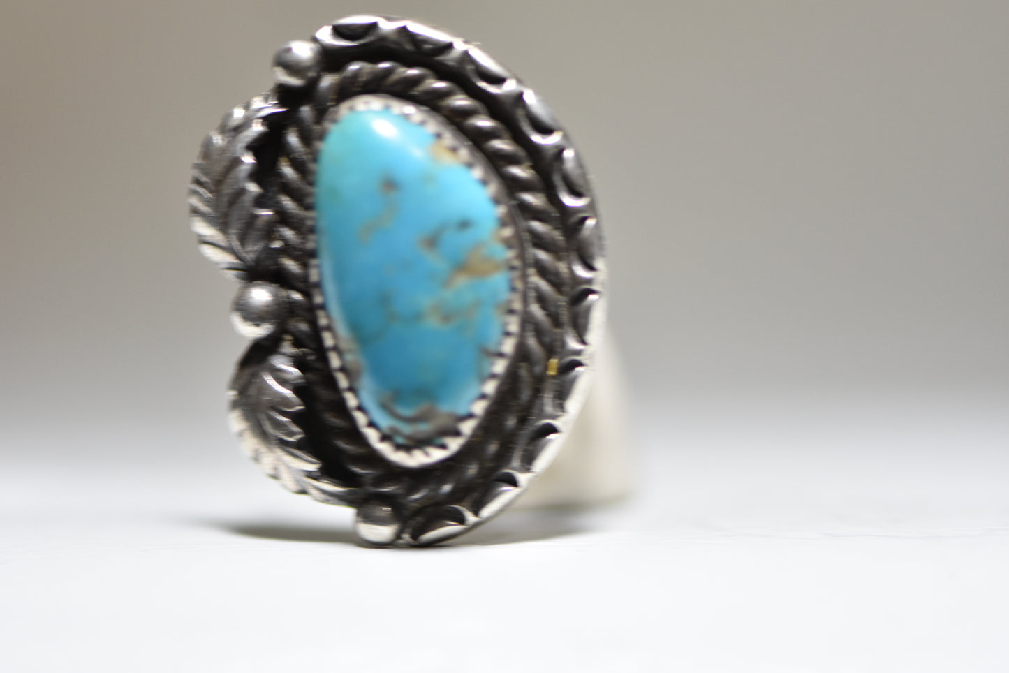 Turquoise ring long Navajo feathers southwest sterling silver