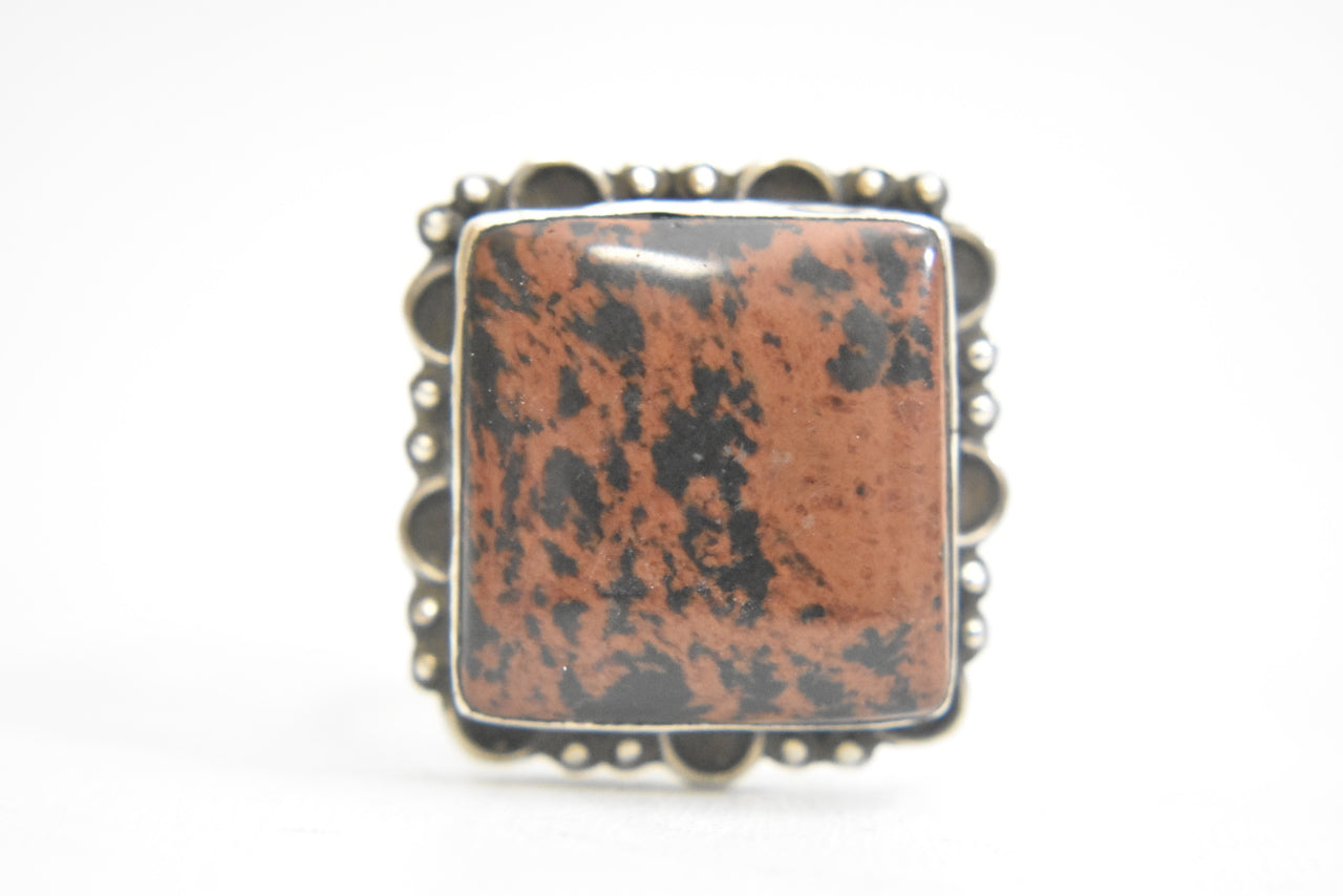 Mahogany Jasper ring sterling silver natural earth tones women  Size 8.75