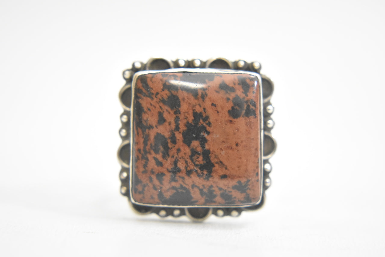 Mahogany Jasper ring sterling silver natural earth tones women  Size 8.75