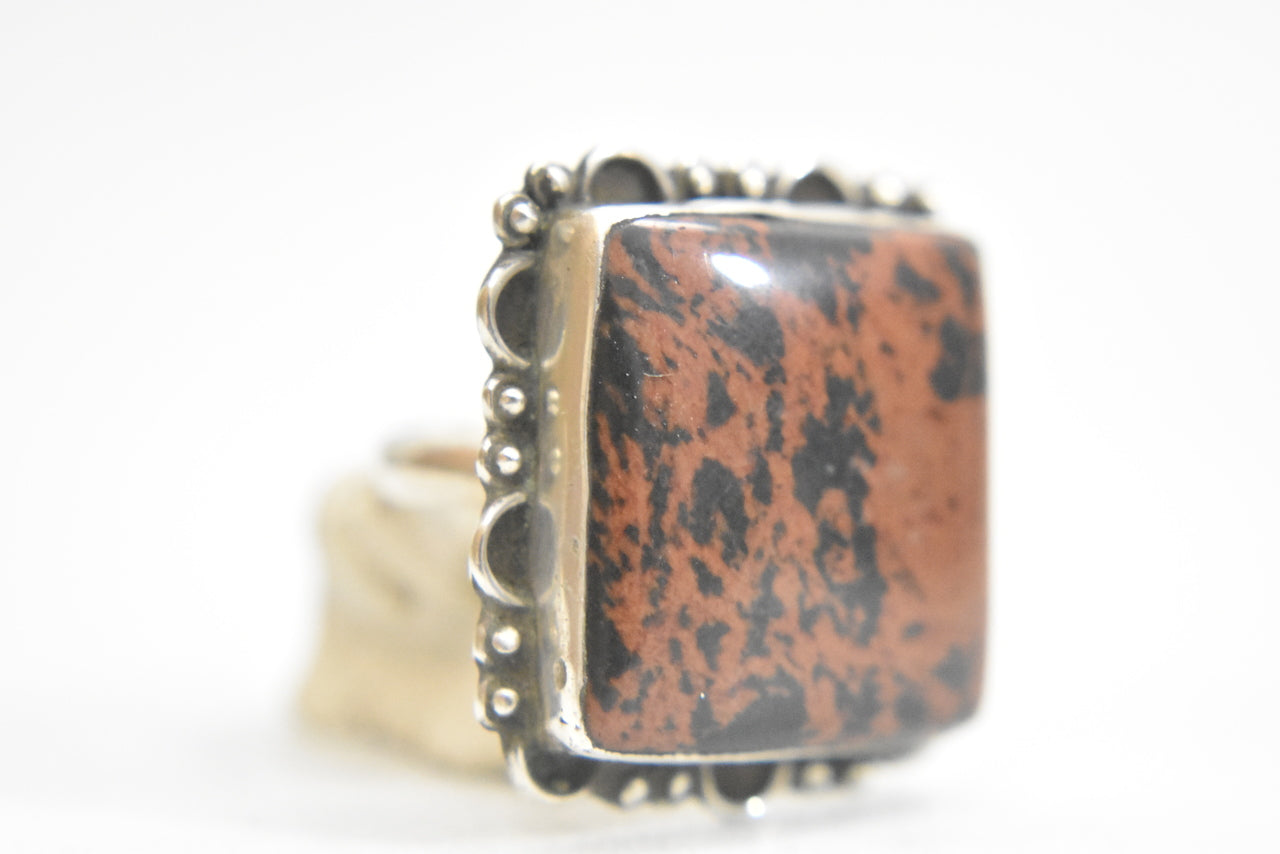 Mahogany Jasper ring sterling silver natural earth tones women  Size 8.75