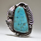 Turquoise ring long Navajo southwest feathers sterling silver
