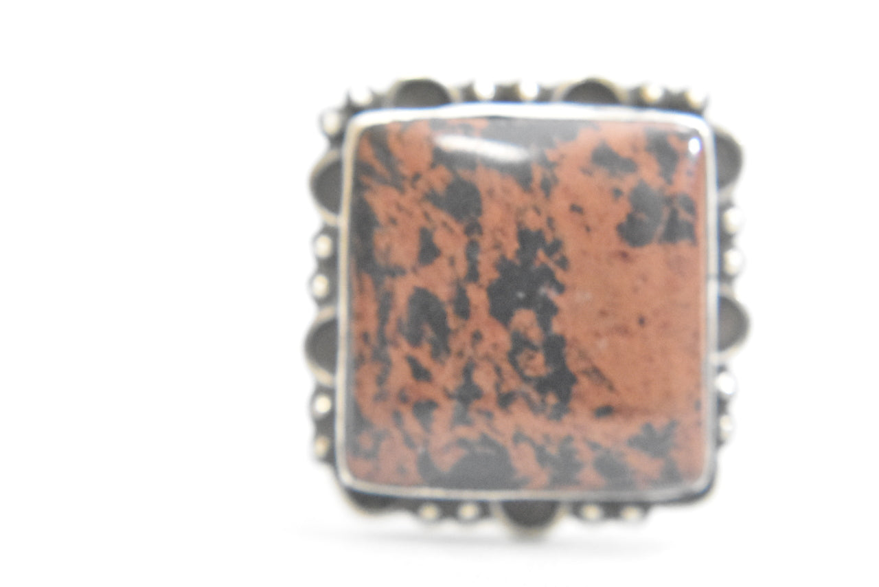 Mahogany Jasper ring sterling silver natural earth tones women  Size 8.75