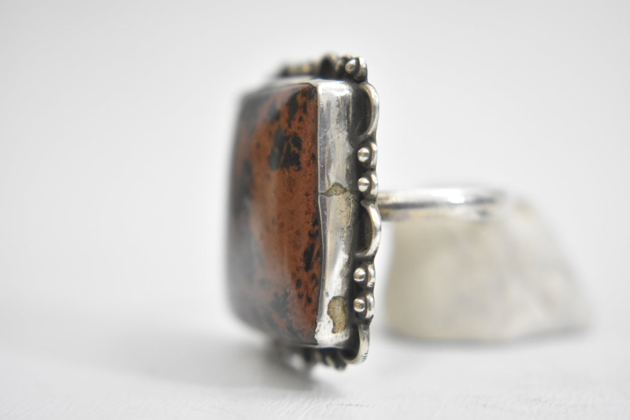 Mahogany Jasper ring sterling silver natural earth tones women  Size 8.75