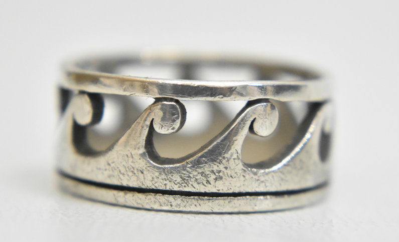 Wave ring thumb waves band women  men sterling silver Size 8.75