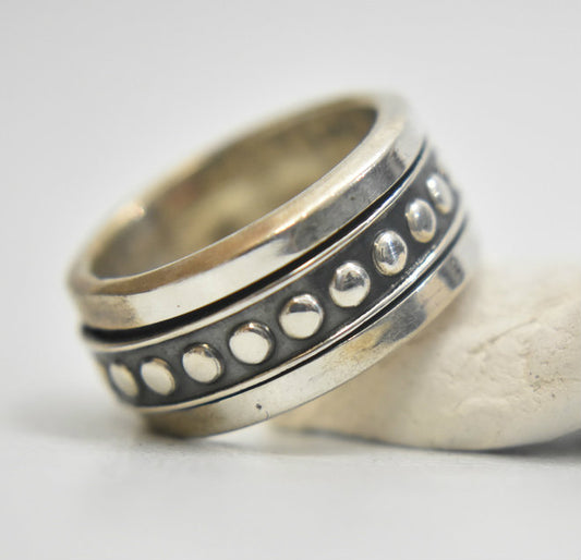 Spinner ring dots sterling silver ring thumb band  size 7.25