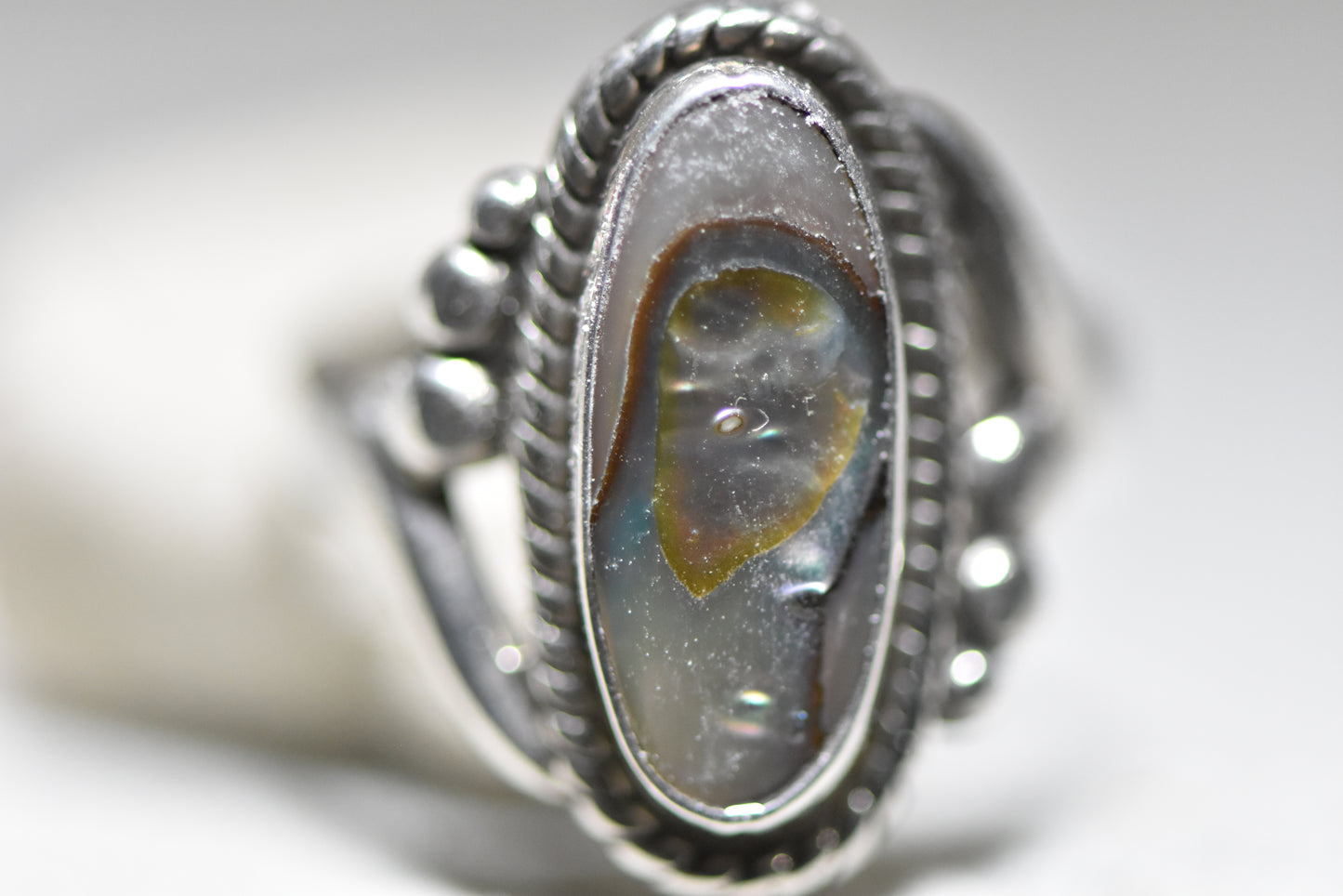 Abalone Ring Bell Trading women girls Navajo sterling silver
