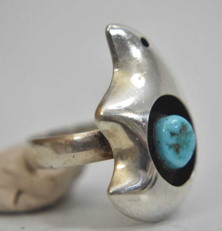 Bear Ring Turquoise southwest  band sterling silver   Size  7.25
