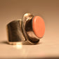 Salmon coral ring Mexico cigar band tribal sterling silver women