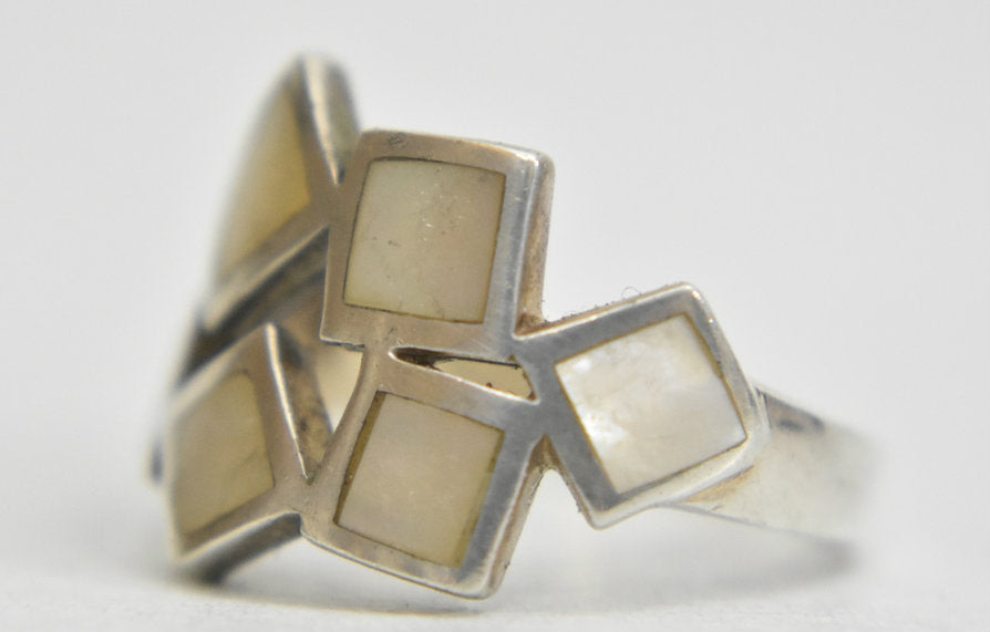 Mother of Pearl band vintage ring women MOP sterling silver Size  8.25