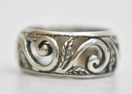Floral ring vines band pinky band sterling silver women Size 5.5