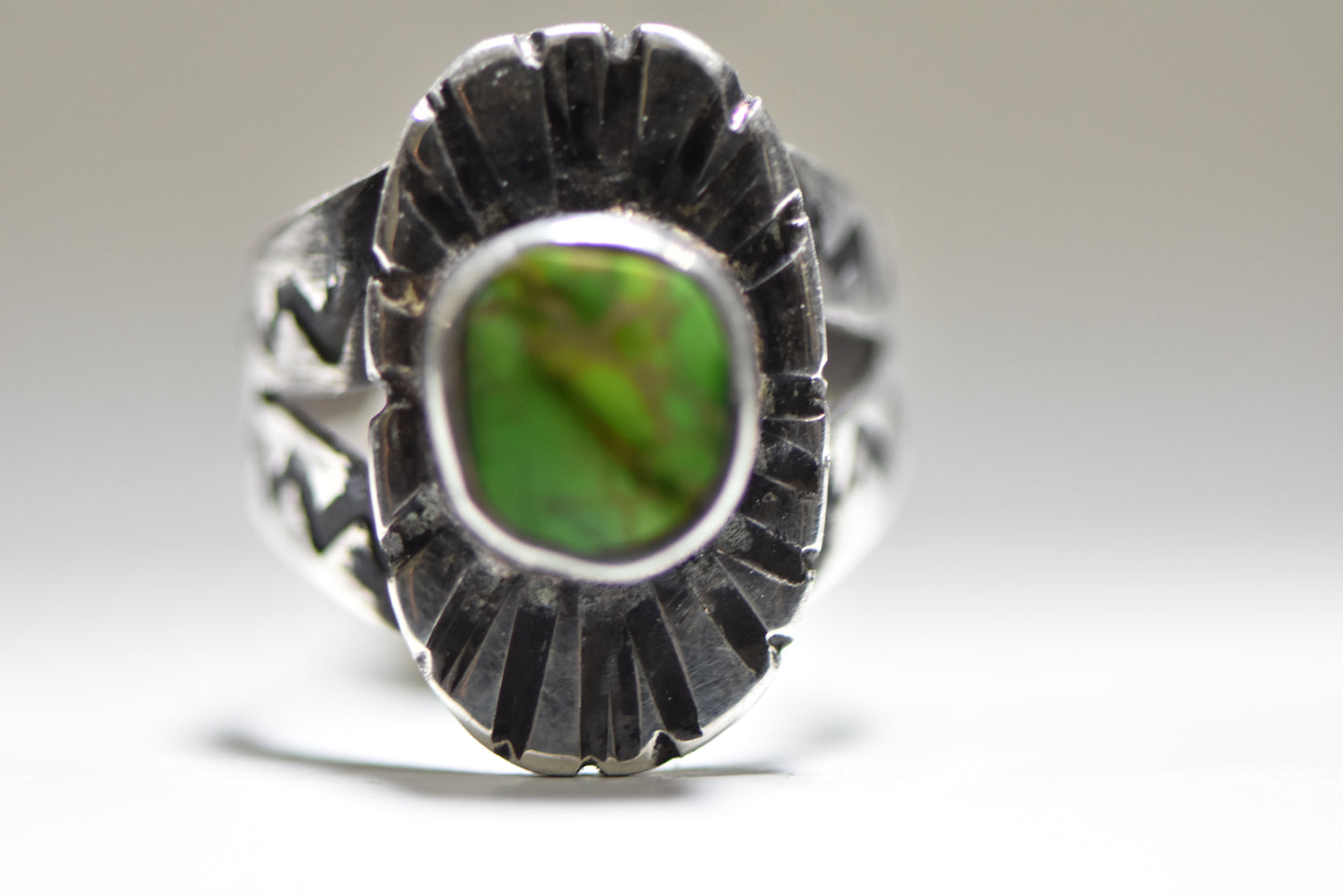 Royal Green Turquoise ring Fred Harvey Navajo pinky Sterling Silver women Stamped band Size  5.50