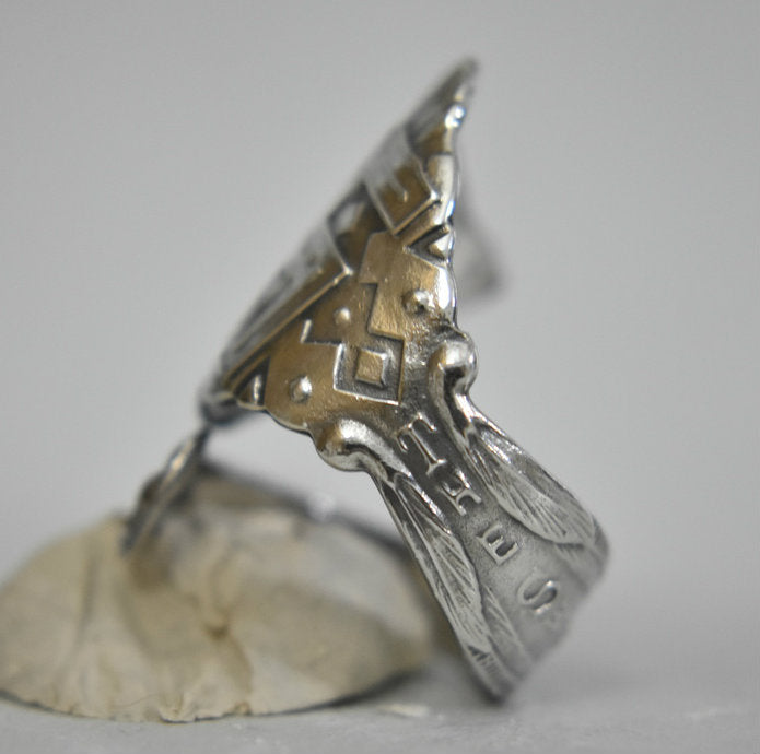 Whirling logs Spoon Ring Feathers sterling silver thumb band   Size 6.75