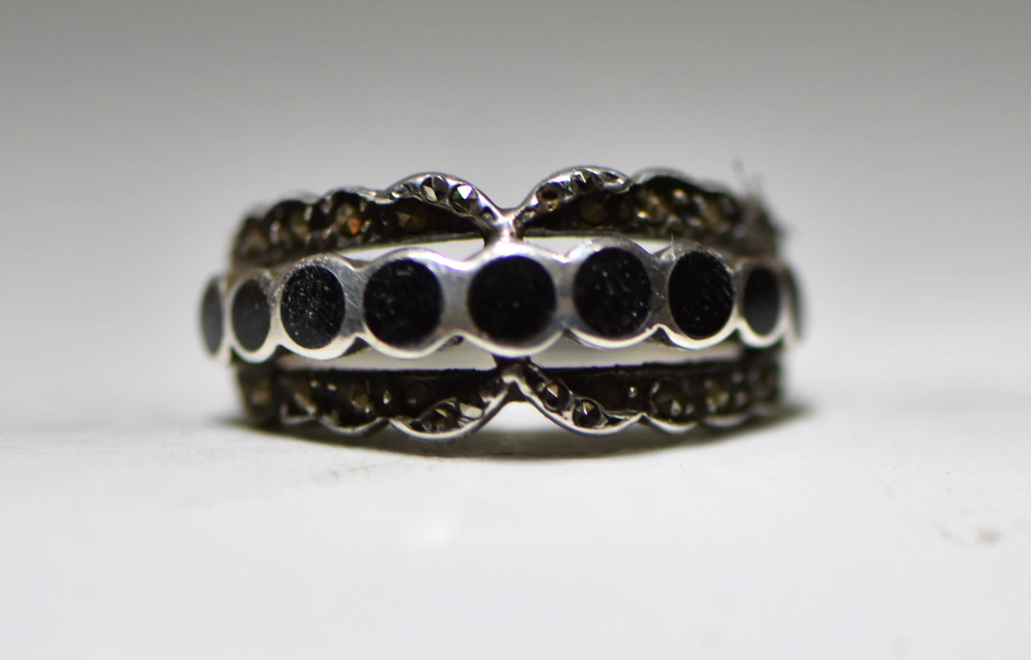 Onyx ring marcasite thumb band sterling silver women girls