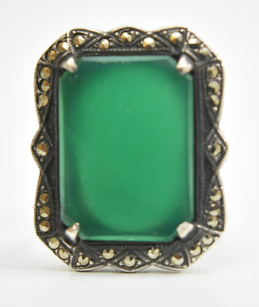Jade ring Art Deco sterling silver girls women pinky  Size 5.75