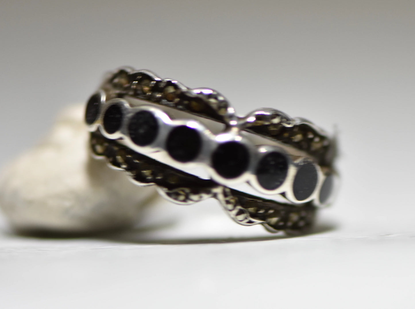 Onyx ring marcasite thumb band sterling silver women girls