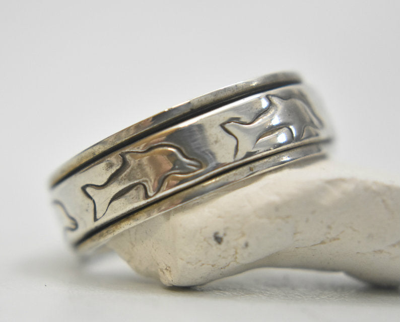 Dolphin spinner ring thumb band sterling silver men ring  size  13