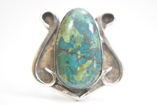 Navajo ring green turquoise sterling silver boho women   Size 7.5