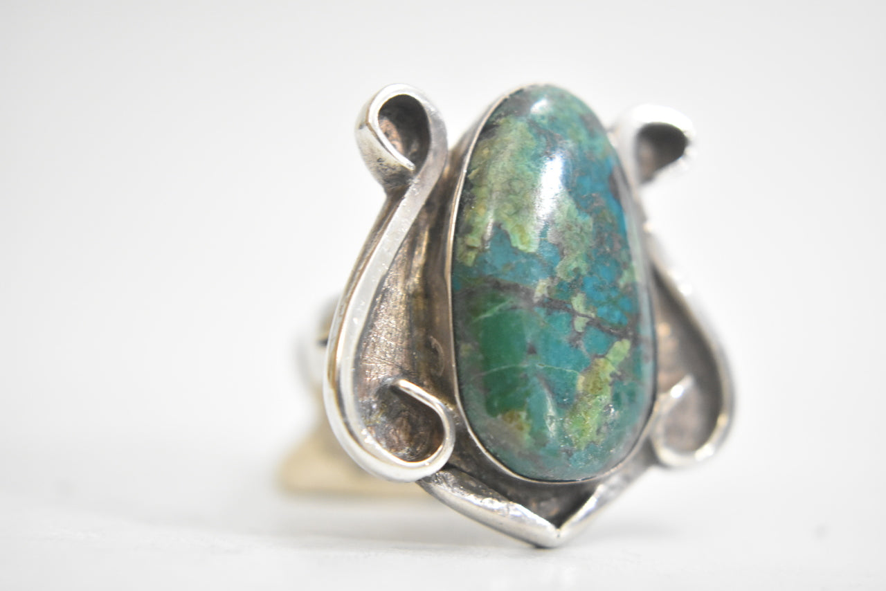 Navajo ring green turquoise sterling silver boho women   Size 7.5