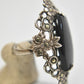 Long onyx ring Art Deco Marcasites floral sterling silver women  Size  4.25