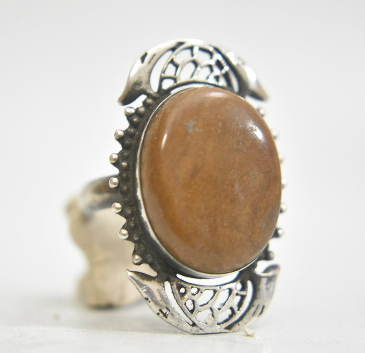 Jasper long ring vintage ring women sterling silver Size  8.50