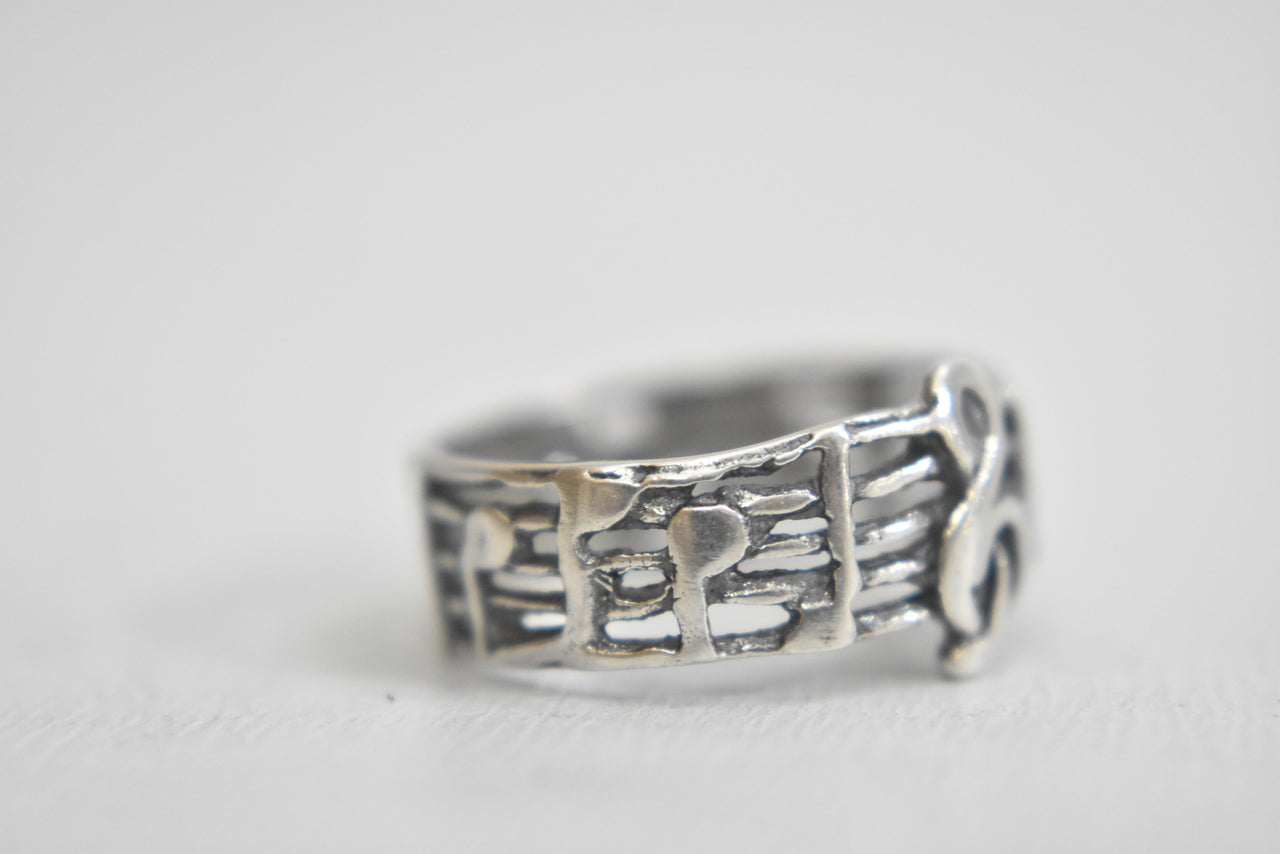 musical notes ring musician bar clef pinky band sterling silver girls  women Size 6.75