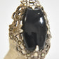 Long onyx ring Art Deco Marcasites floral sterling silver women  Size  4.25